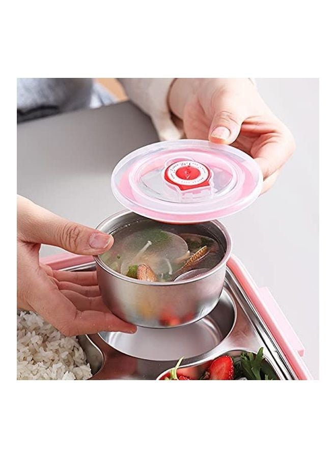 4-Compartments Portable Lunch Box With Spoon And Chopsticks Pink 740grams  - Image 2