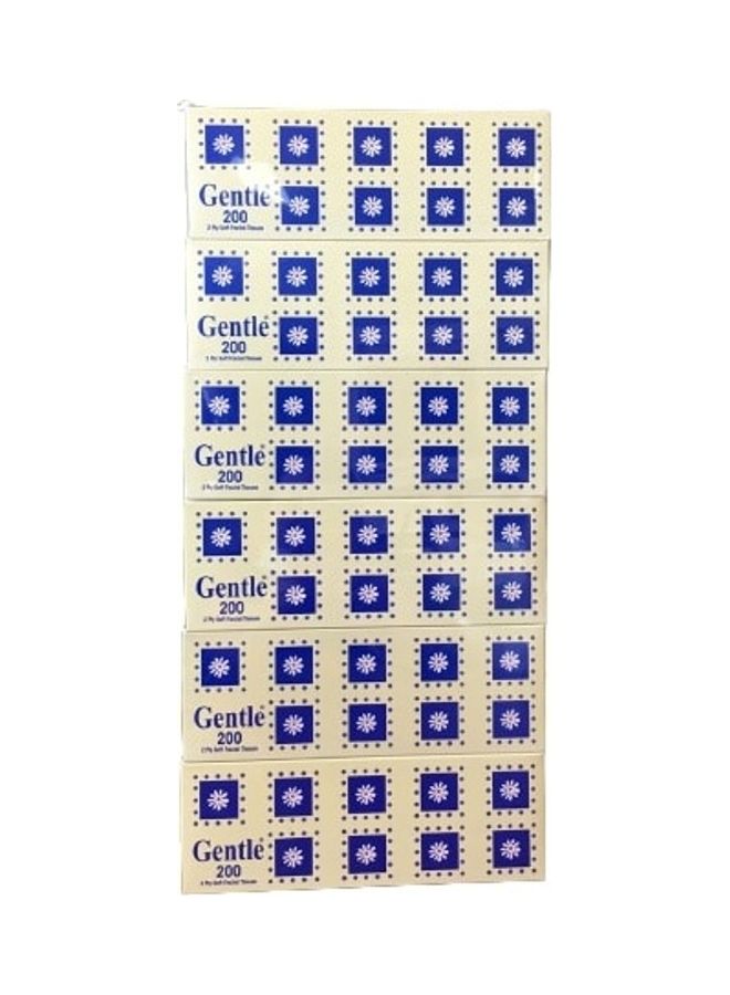 مناديل لطيفة فائقة النعومة للوجه من طبقتين، 6 صناديق × 200 ورقة أبيض. 24x12x50سم