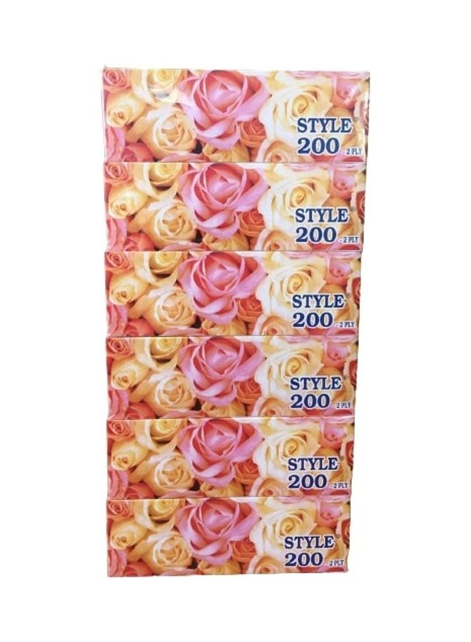 Style 2-Ply Extra Soft Facial Tissue, 6 Boxes X 200 Sheets White 24x12x48cm  - Image 1