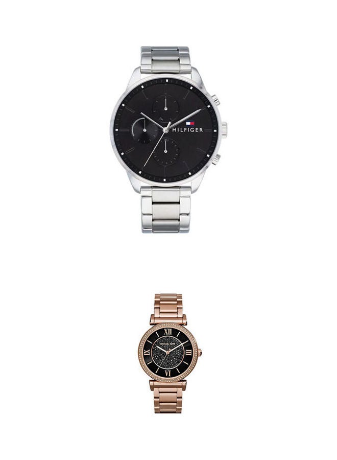 TOMMY HILFIGER Men's Water Resistant Chronograph Watch And Metal Analog Watch Mk3356 Set - Image 1