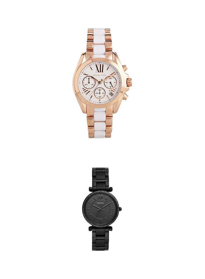 مايكل كورس ساعة يد بعقارب بسوار من المعدن طراز MK5907 مع ساعة يد نسائية بعقارب وسوار من الإستانلس ستيل طراز ES4488 women 