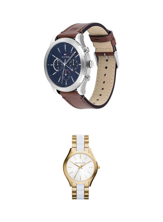 TOMMY HILFIGER - Men's Leather Ashton Multi-Function Chronograph Watch And Runway Analog Watch Mk4295 Set - Image 1