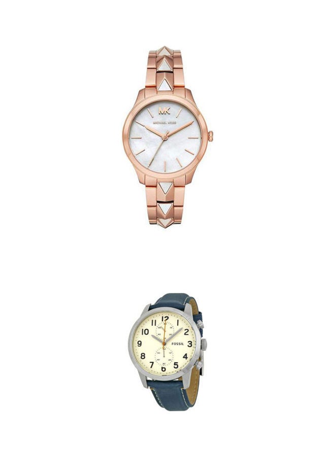 مايكل كورس Women's Round Shape Stainless Steel Analog Wrist Watch Mk6671 And Townsman Water Resistant Chronograph Watch Fs4932 Set 