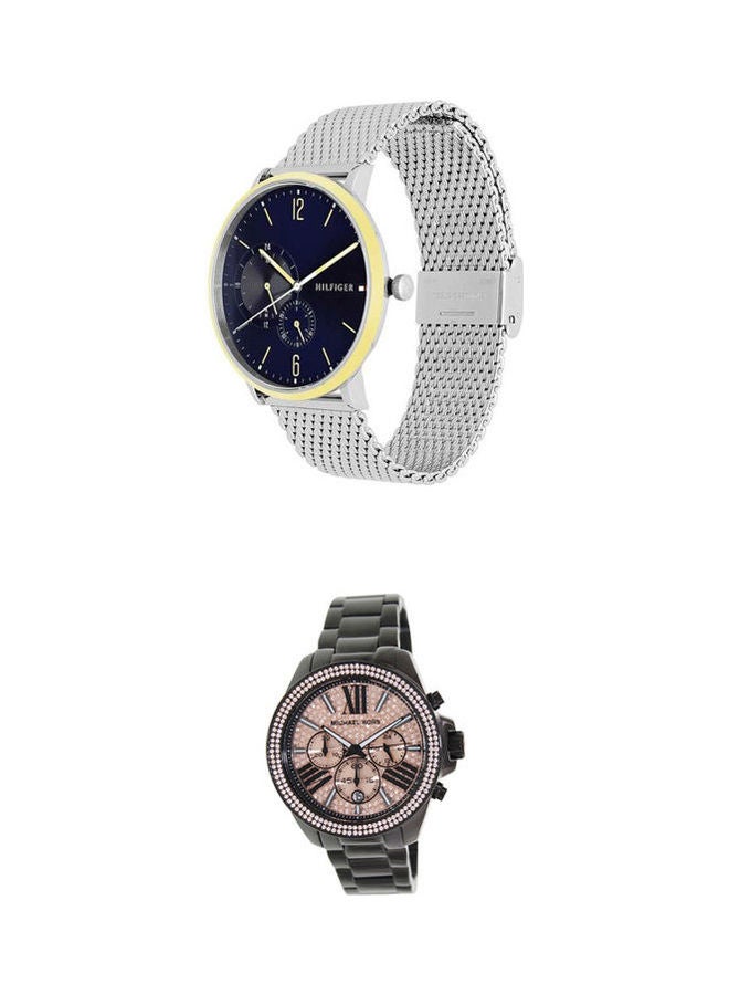 men Round Shape Stainless Steel Analog Wrist Watch 1791505 With Women'S Casual Analog Wrist Watch Mk5879