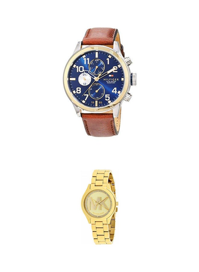 men Water-Resistant Chronograph Watch Th1791137 And Stainless Steel Stylish Analog Watch Set
