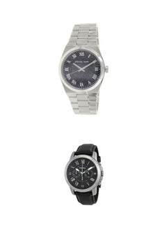 women Casual Watch Analog Stainless Steel AR5912 With Men's Grant Round Shape Leather Band Chronograph Wrist Watch 44 mm - Black - FS4812