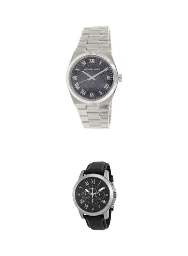 Michael Kors - women Casual Watch Analog Stainless Steel AR5912 With Men's Grant Round Shape Leather Band Chronograph Wrist Watch 44 mm - Black - FS4812 - Image 1