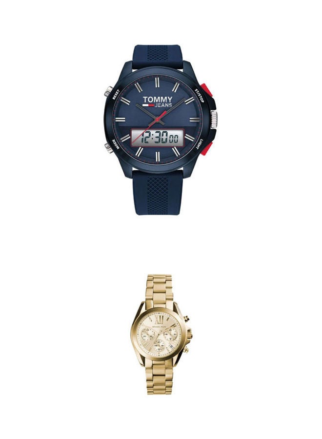 TOMMY HILFIGER men Water Resistant Analog/Digital Quartz Watch With Women'S Bradshaw Round Shape Stainless Steel Chronograph Wrist Watch 36 Mm - Gold - Mk5798 - Image 1
