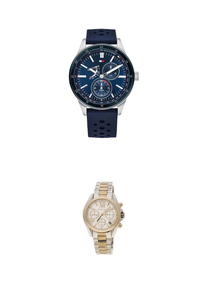 TOMMY HILFIGER - Men's Round Shape Silicone Strap Chronograph Wrist Watch With Women'S Stainless Steel Chronograph Watch Mk5974 - Image 1