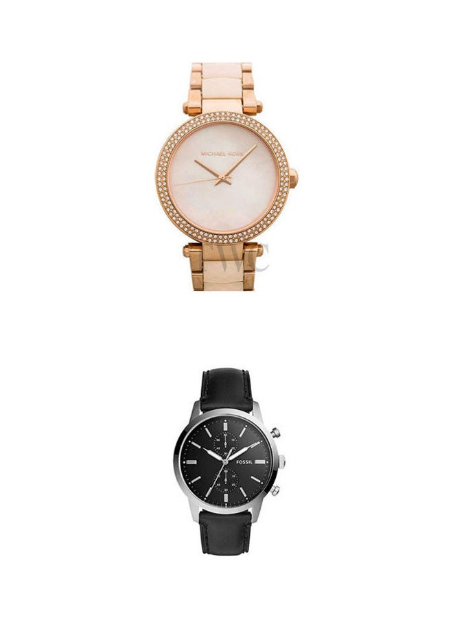 Michael Kors - women Stainless Steel Chronograph Mk6402  With Men's Round Shape Leather Band Chronograph Wrist Watch 44 mm - Black - FS5396 - Image 1