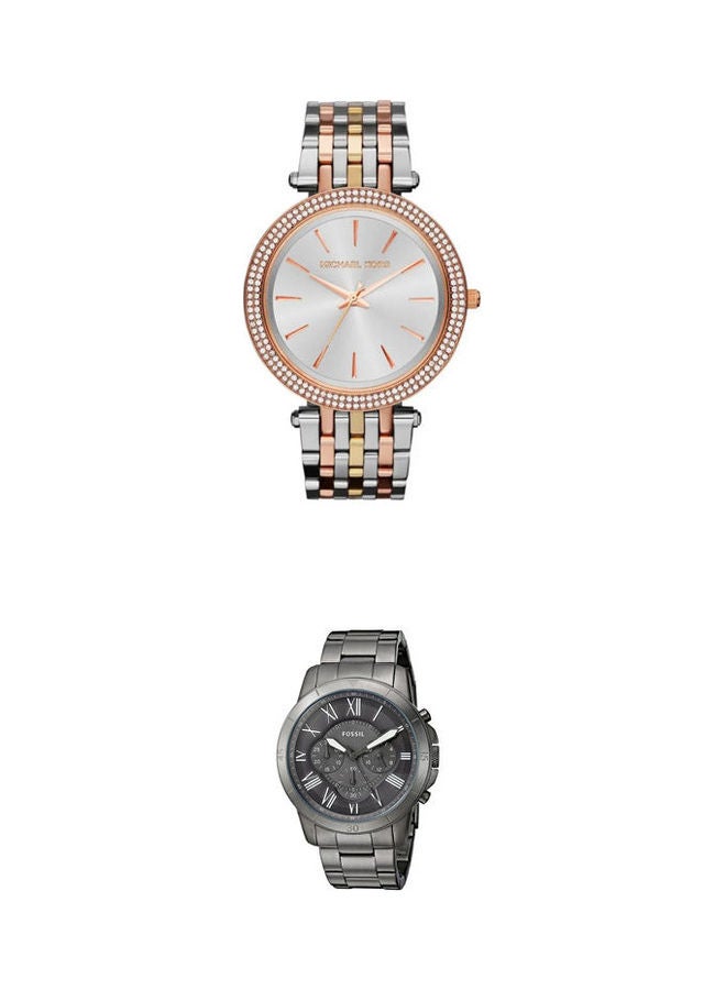 Michael Kors - Women's Darci Round Shape Stainless Steel Analog Wrist Watch With Men'S Chronograph Gunmetal Analog Quartz Watch Fs5256 - Image 1