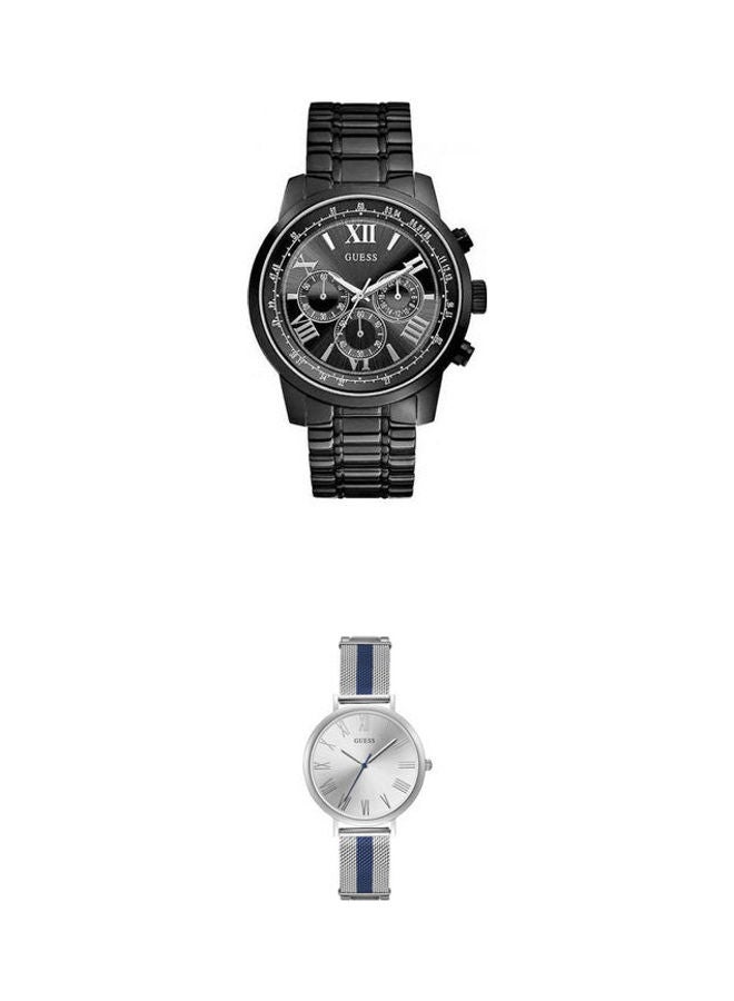 men Chronograph Wrist Watch W0379G2 With Stainless Steel Analog Watch Set W1155L2