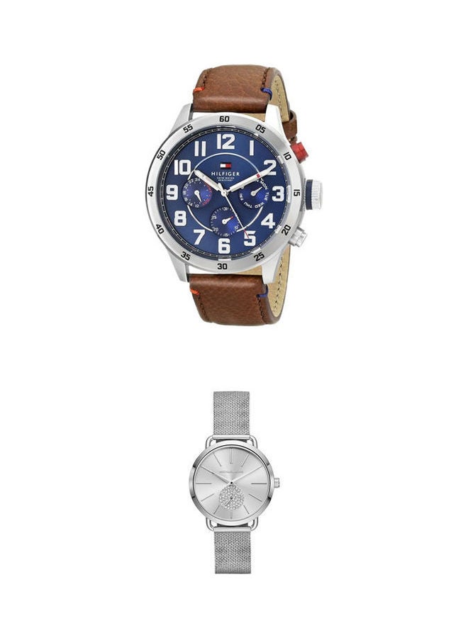 TOMMY HILFIGER - Men's Trent Leather Analog Watch And Metal Chronograph Watch Mk3843 Set - Image 1