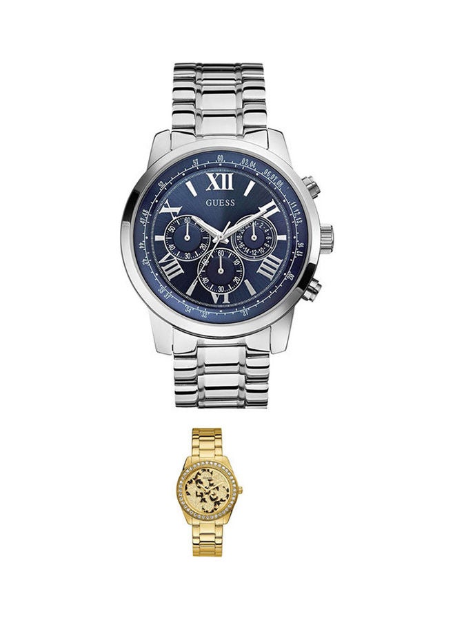 GUESS Men's Horizon Metal Chronograph Watch W0379G3 With Women's Stainless Steel Analog Watch W1201L2 Set - Image 1