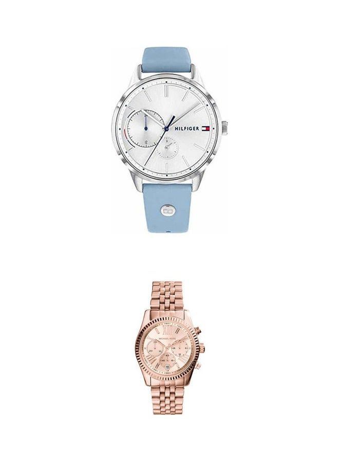TOMMY HILFIGER - women Round Leather Analog Wrist Watch 1782023 With Women's Water Resistance Chronograph Watch Mk5569 Set - Image 1