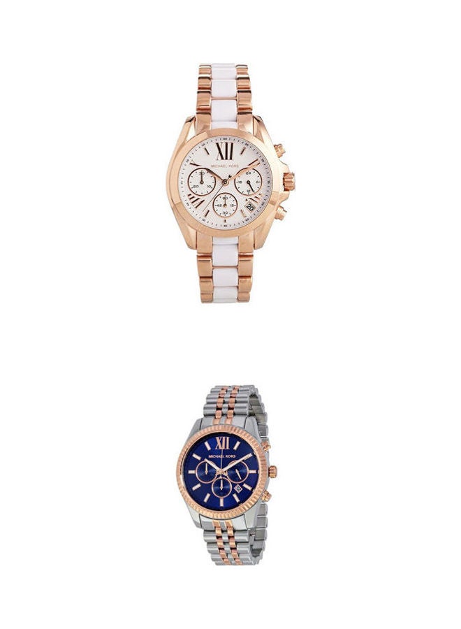 Michael Kors Women's Metal Analog Wrist Watch Mk5907 With Men'S Water Resistant Analog Watch Mk8412