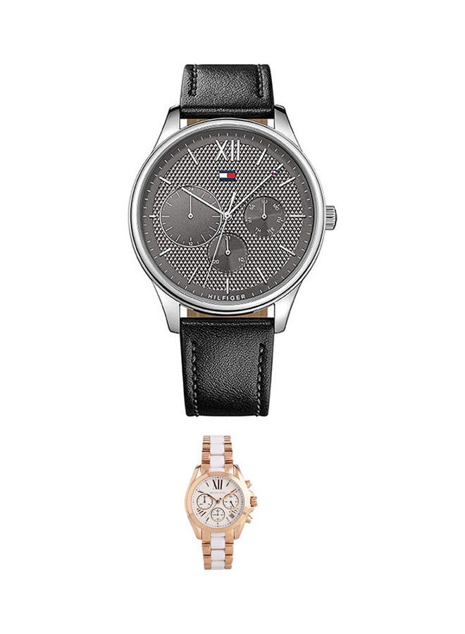 TOMMY HILFIGER men Damon Chronograph Watch 1791417 And Metal Analog Watch MK5907 Set - Image 1