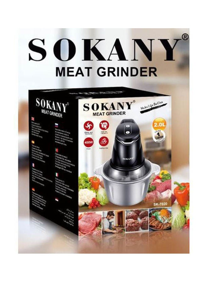 sokany - Grinder And Chopper With Stainless Bowl 2 L 400 W SK-7020 / SK-7020N Multicolour - Image 1