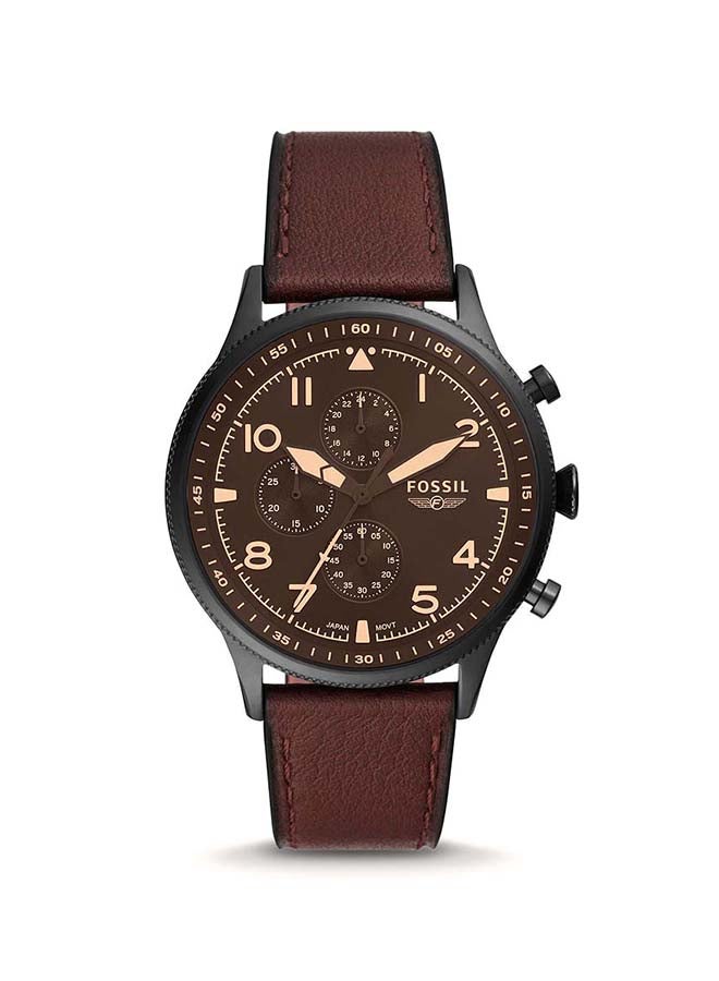 FOSSIL Men's Retro Leather Strap Chronograph Wrist Watch FS5833 - 44 mm - Brown  - Image 1