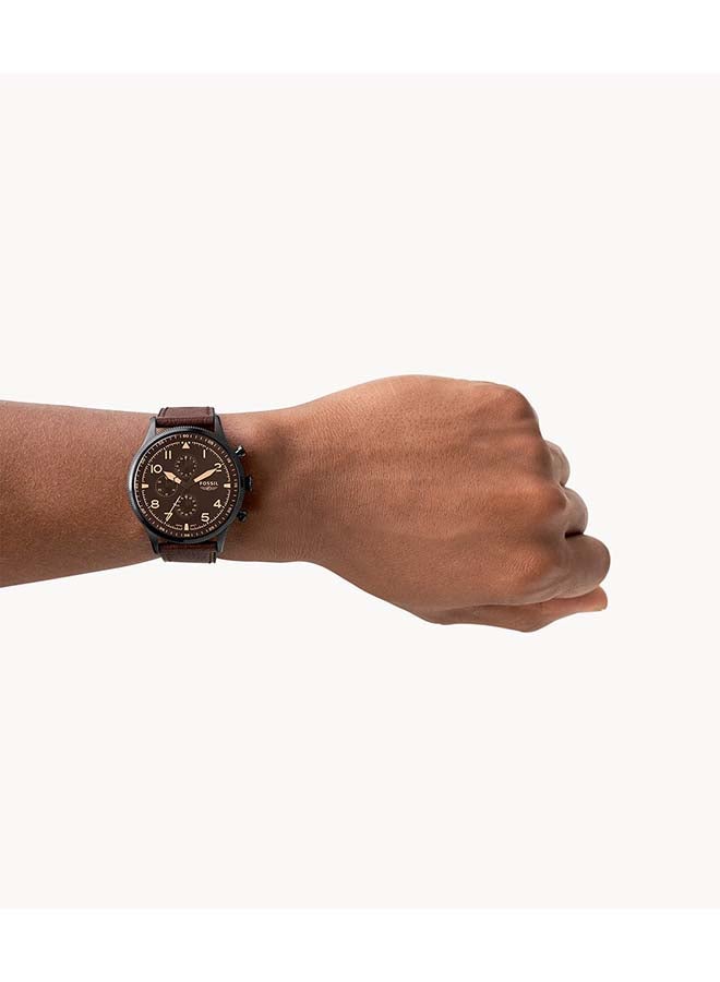 FOSSIL Men's Retro Leather Strap Chronograph Wrist Watch FS5833 - 44 mm - Brown  - Image 3