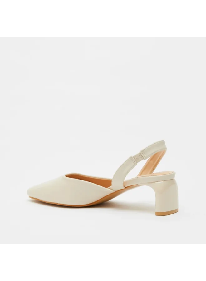 shoexpress Elasticated Strap Low Heeled Mules Nude