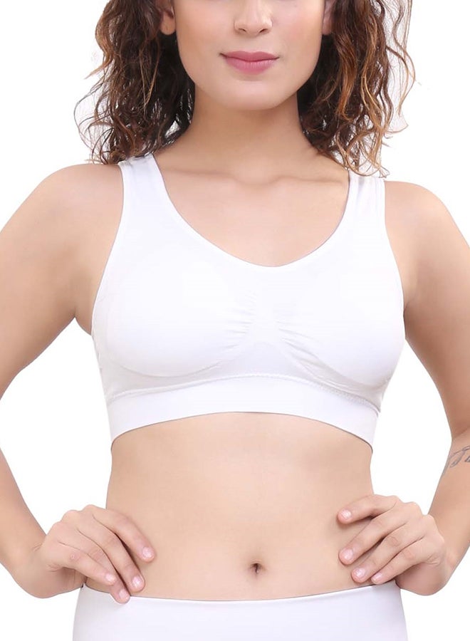 Glamroot Women's Seamless Padded Sports Bra For Yoga Gym With Removable Cups White - Image 4