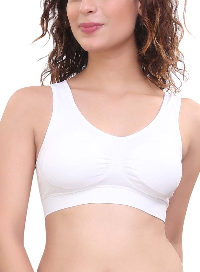 Glamroot Women's Seamless Padded Sports Bra For Yoga Gym With Removable Cups White - Image 1