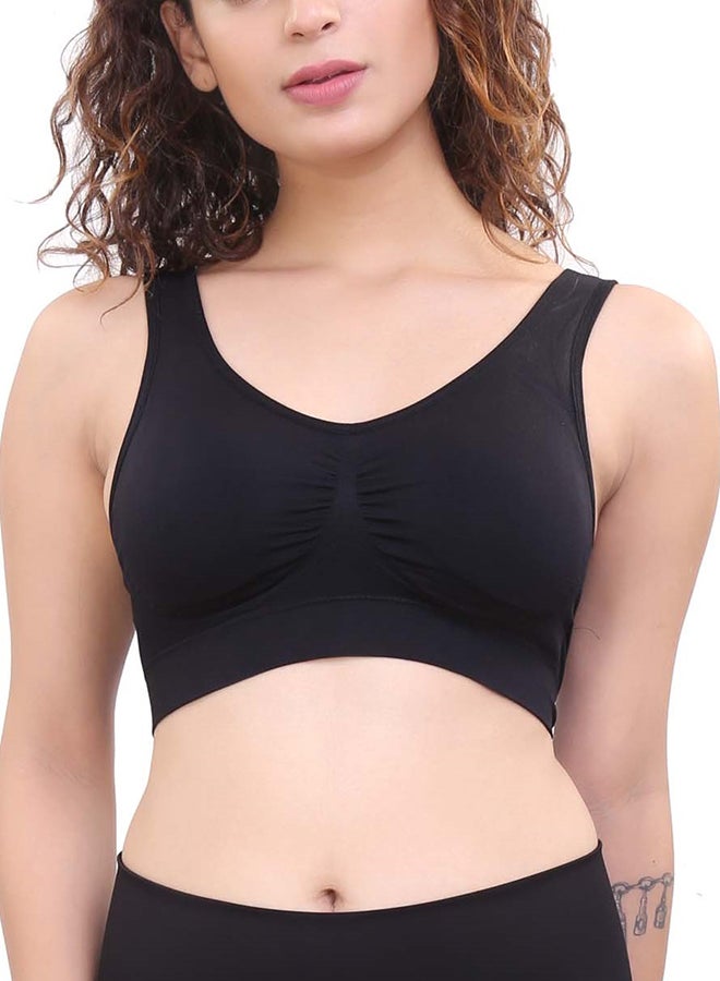 Glamroot Women's Seamless Padded Sports Bra For Yoga Gym With Removable Cups Black - Image 1