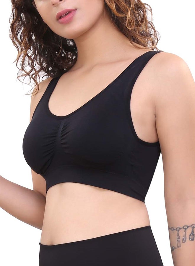 Glamroot Women's Seamless Padded Sports Bra For Yoga Gym With Removable Cups Black - Image 3