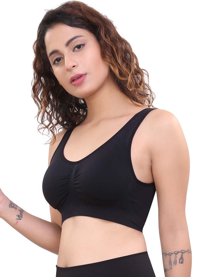 Glamroot Women's Seamless Padded Sports Bra For Yoga Gym With Removable Cups Black - Image 4