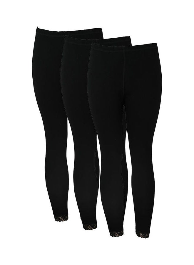 City Rose 3 Pack Of Full Length Inner Leggings With Elasticated Waistband Black - Image 1
