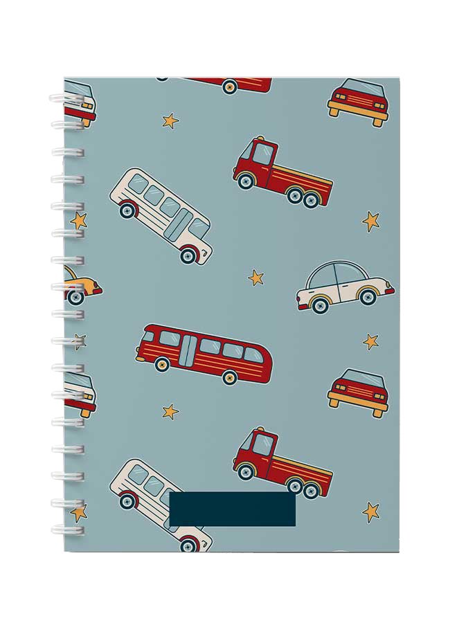 لوحة دفتر ملاحظات حلزوني للمدرسة أو الأعمال مع 60 ورقة من أنماط الحافلات والسيارات متعدد الألوان - Image 1