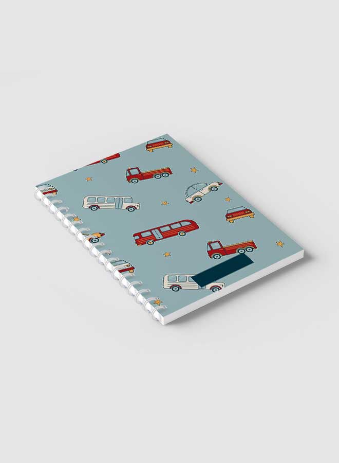 لوحة دفتر ملاحظات حلزوني للمدرسة أو الأعمال مع 60 ورقة من أنماط الحافلات والسيارات متعدد الألوان - Image 2