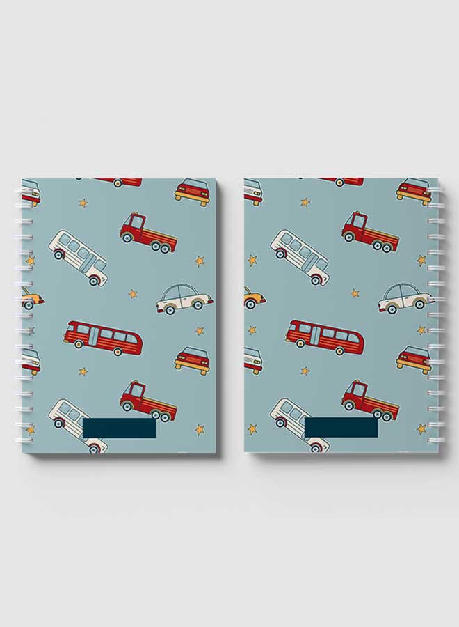 لوحة دفتر ملاحظات حلزوني للمدرسة أو الأعمال مع 60 ورقة من أنماط الحافلات والسيارات متعدد الألوان - Image 4