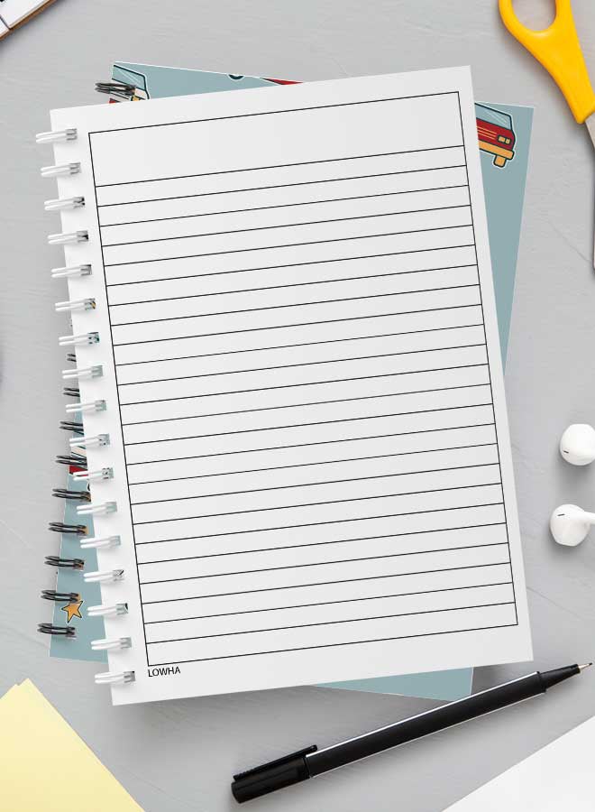 لوحة دفتر ملاحظات حلزوني للمدرسة أو الأعمال مع 60 ورقة من أنماط الحافلات والسيارات متعدد الألوان - Image 3