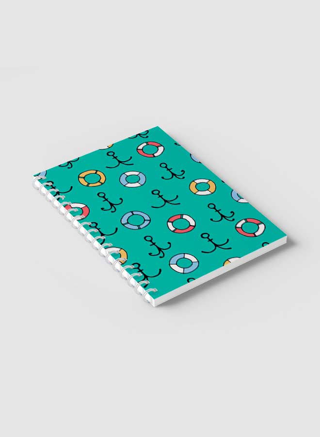 Spiral Notebook For School Or Business Note Taking With 60 Sheets  Anchor and Lifevest Pattern Multicolour