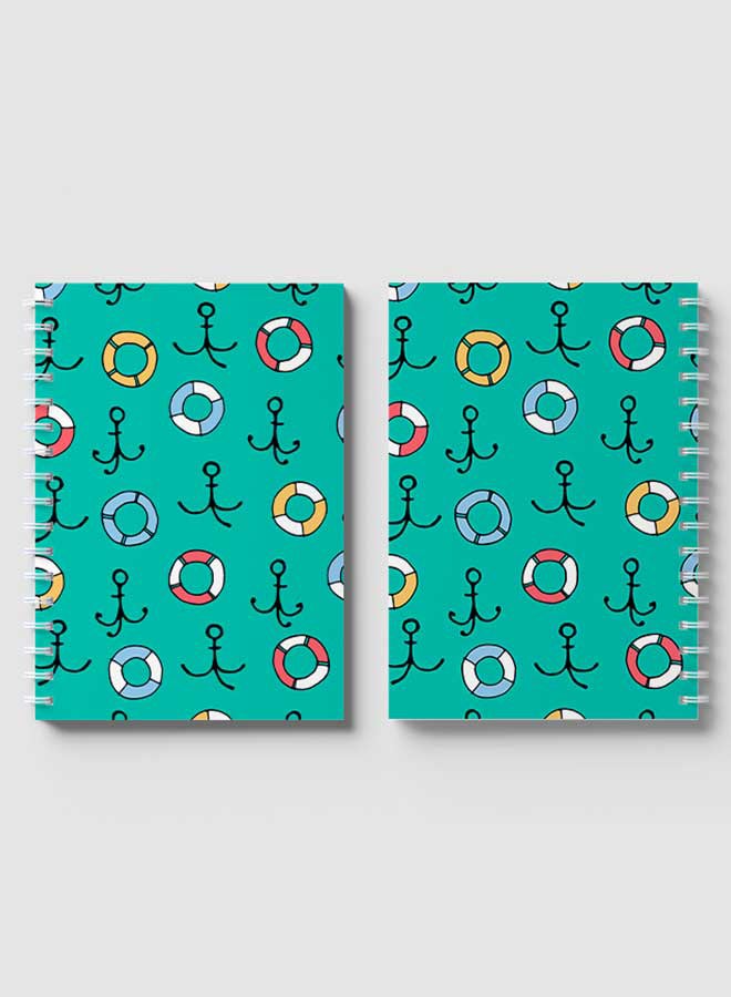 Spiral Notebook For School Or Business Note Taking With 60 Sheets  Anchor and Lifevest Pattern Multicolour