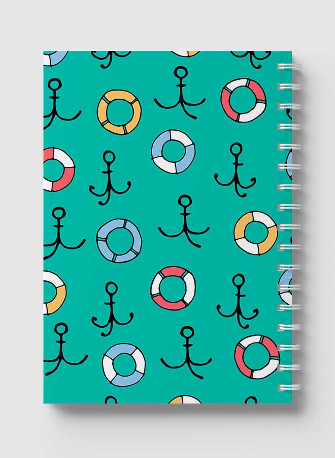 Spiral Notebook For School Or Business Note Taking With 60 Sheets  Anchor and Lifevest Pattern Multicolour
