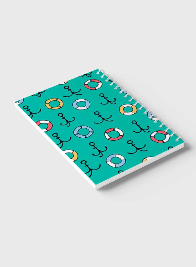Spiral Notebook For School Or Business Note Taking With 60 Sheets  Anchor and Lifevest Pattern Multicolour