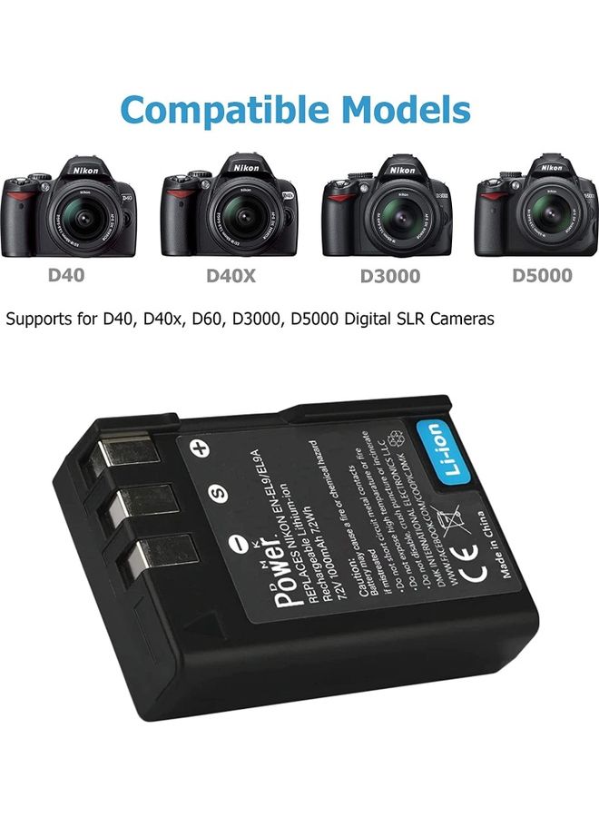 DMK Power 1000.0 mAh EN-EL9 Battery For Nikon D40 D40x D60 D3000 D5000 Cameras Black - Image 3