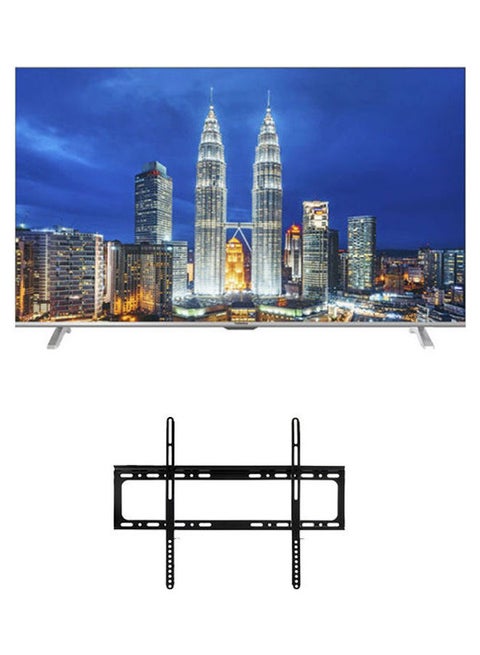 شاشة 65 بوصة سمارت بدون إطار 4K بنظام أندرويد ورسيفر داخلي و3 مداخل HDMI و2 مدخل USB 65UA1400E مع حامل شاشة مسطحة على الحائط GM-B107