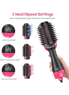 Arabest 4 In 1 Electric Professional Straight Curling Hair Dryer Comb Black/Pink  - Image 3