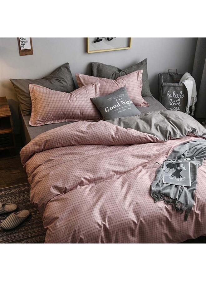Sharpdo 4-Piece Luxury Bed Duvet Cover Set Cotton Pink 220x240cm  - Image 3