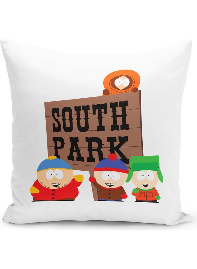 ليت وسادة ديكور بطبعة شعار فريق ساوث بارك من مسلسل "South Park" أبيض/أحمر/أزرق 16x16بوصة - Image 1