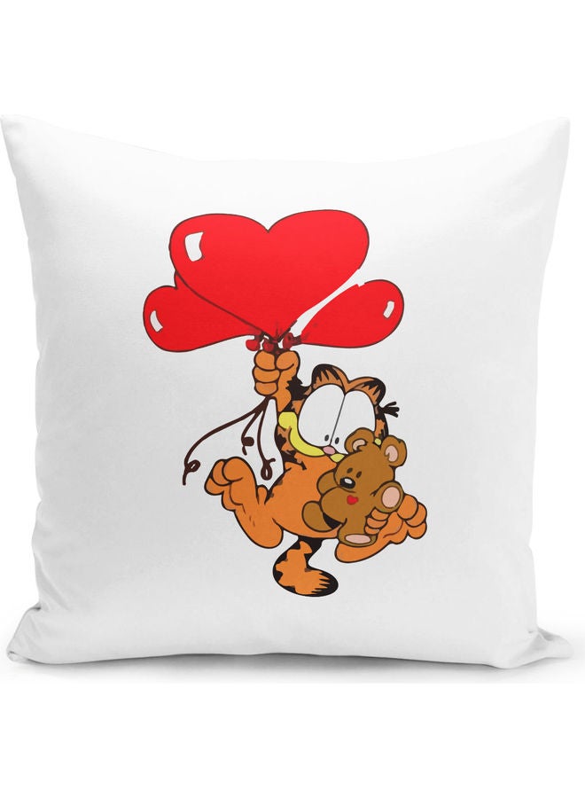 ليت وسادة زينة بطبعة قلبين تصلح كهدية لها أبيض/أحمر/أصفر 16x16بوصة - Image 1