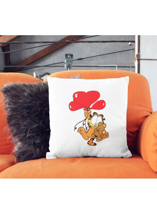 ليت وسادة زينة بطبعة قلبين تصلح كهدية لها أبيض/أحمر/أصفر 16x16بوصة - Image 2