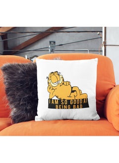 LIT Garfield I Am Good At Bad Quote Themed Throw Pillow White/Pink/Yellow 16x16inch  - Image 2