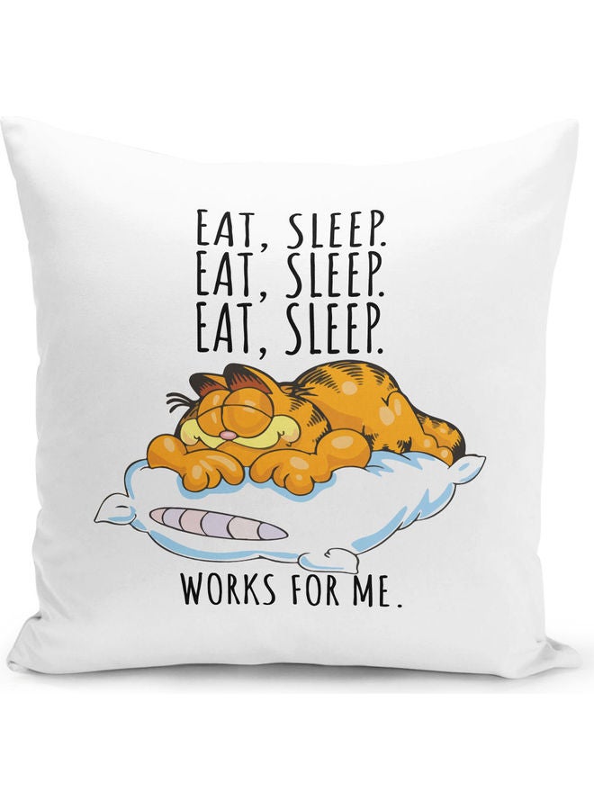 ليت وسادة زينة بطبعة اقتباس لشخصية جارفيلد "Eat Sleep" أبيض/وردي/أصفر 16x16بوصة - Image 1