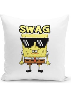 LIT Swag Like A Boss Spongebob Themed Throw Pillow White/Black/Yellow 16x16inch  - Image 1