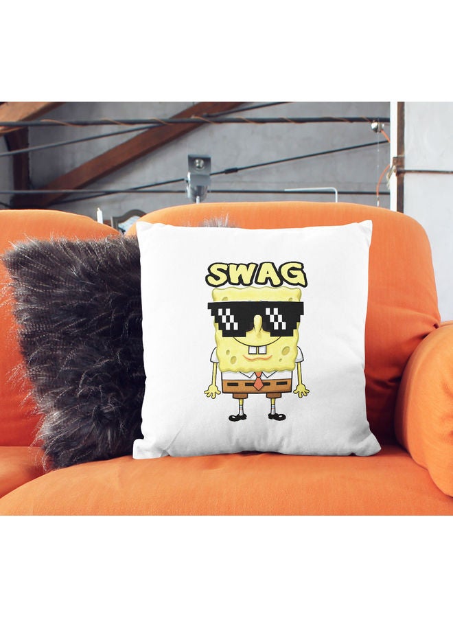ليت وسادة زينة بطبعة عبارة "Swag Like A Boss" بنمط مسلسل سبونج بوب أبيض/ أسود/ أصفر 16x16بوصة - Image 2
